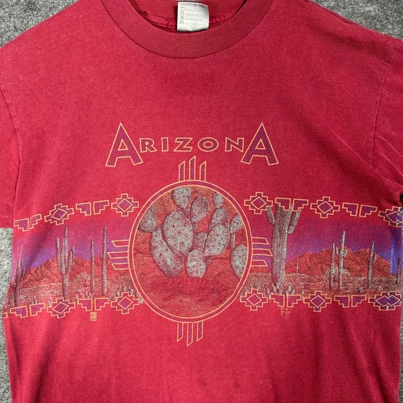 Oneita Wrap Around T Shirt Vintage Single Stitch 90s Arizona Desert Cactus Large - Picture 6 of 16